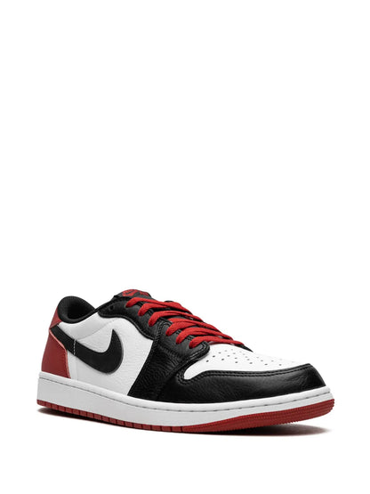 Air Jordan 1 Low Og Black Toe Sneakers — White/Black/Dark Red — Size US M 10.5 - US W 12 — Side View