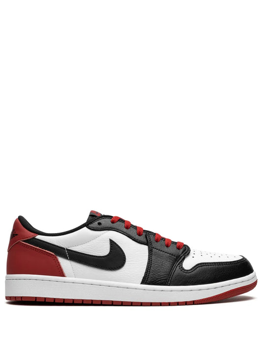 Air Jordan 1 Low Og Black Toe Sneakers — White/Black/Dark Red — Size US M 10.5 - US W 12 — Front View