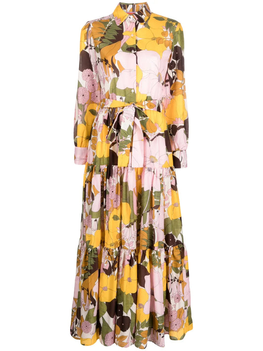 La Doublej Bellini Floral Print Shirtdress — Red — Size XS — Front View