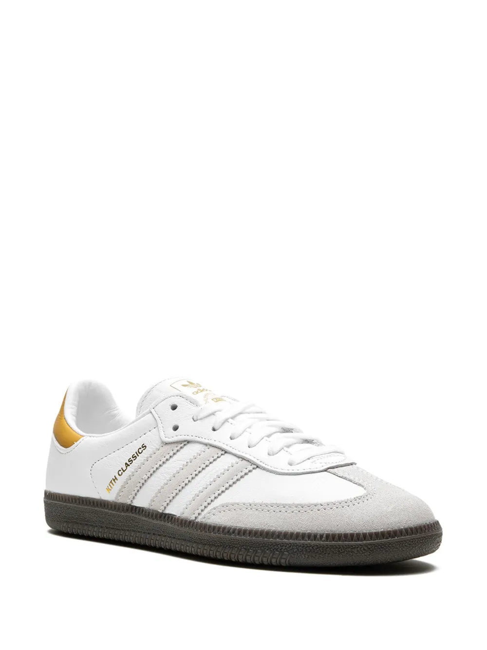 adidas X Kith Samba ?hite/Grey/Gold?Sneakers — White/Light Grey — Size US M 6 - US W 7.5 — Side View