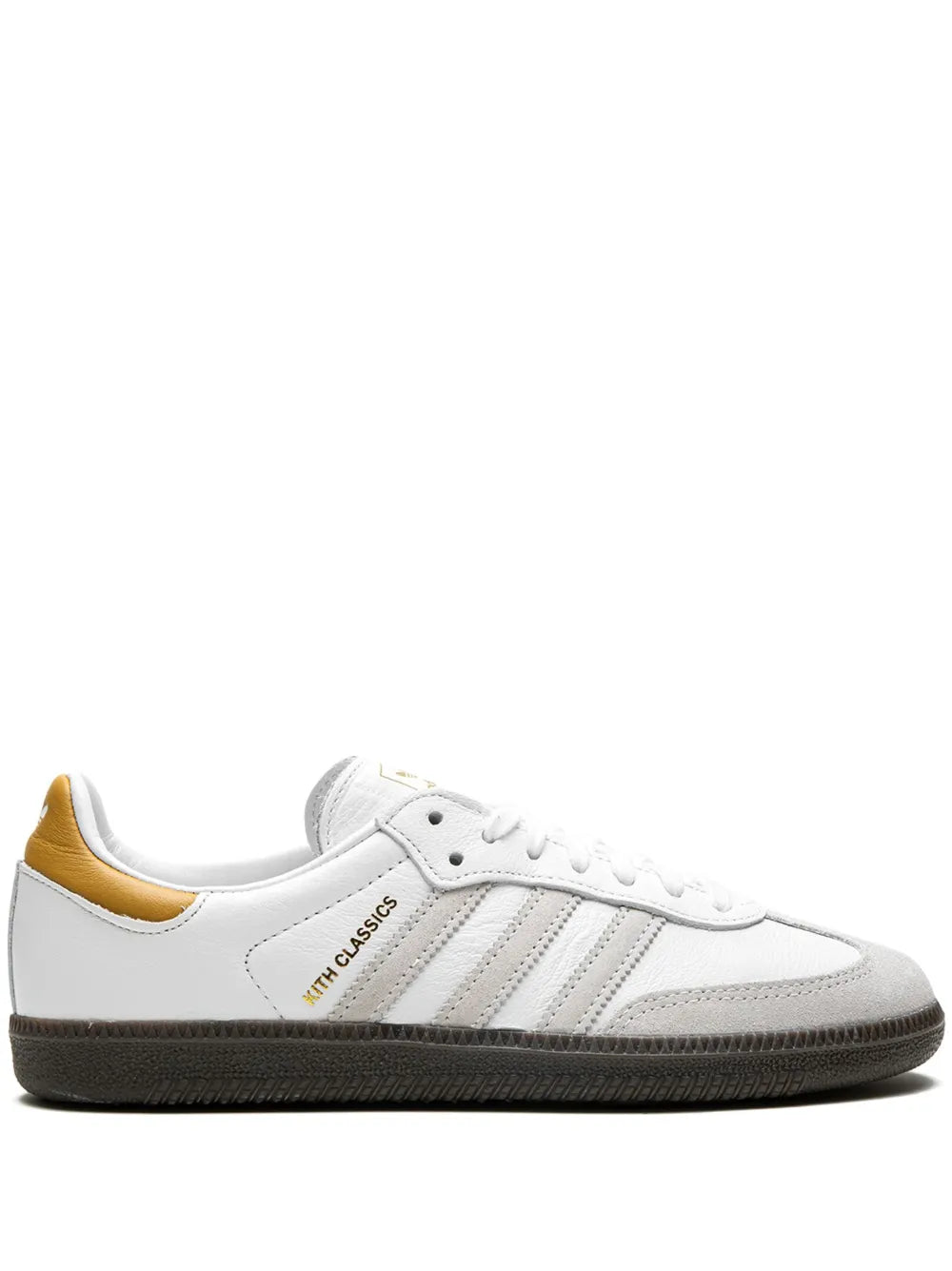 adidas X Kith Samba ?hite/Grey/Gold?Sneakers — White/Light Grey — Size US M 6 - US W 7.5 — Front View