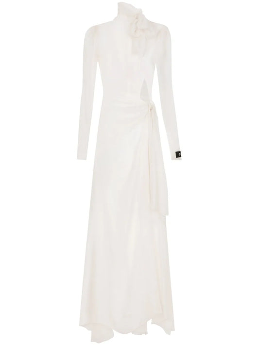 Dolce Gabbana Sheer Silk Maxi Dress — White/ Red — Size XXL — Front View