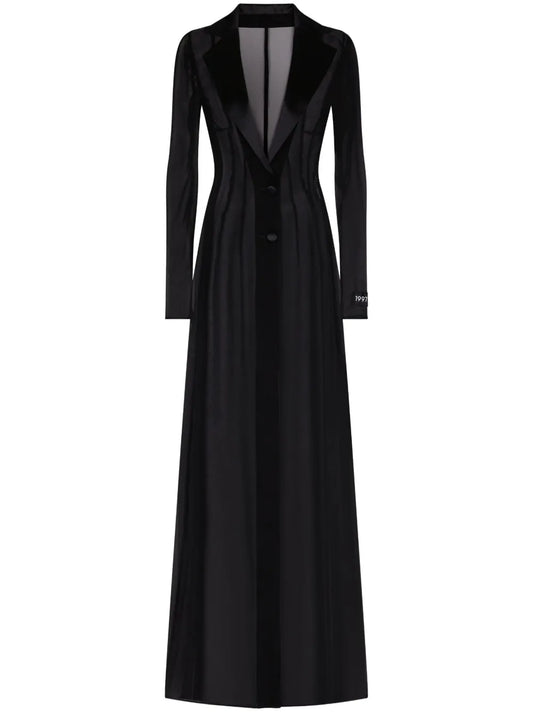 Dolce Gabbana Shawl Lapel Long Sleeve Dress — Black — Size XS — Front View