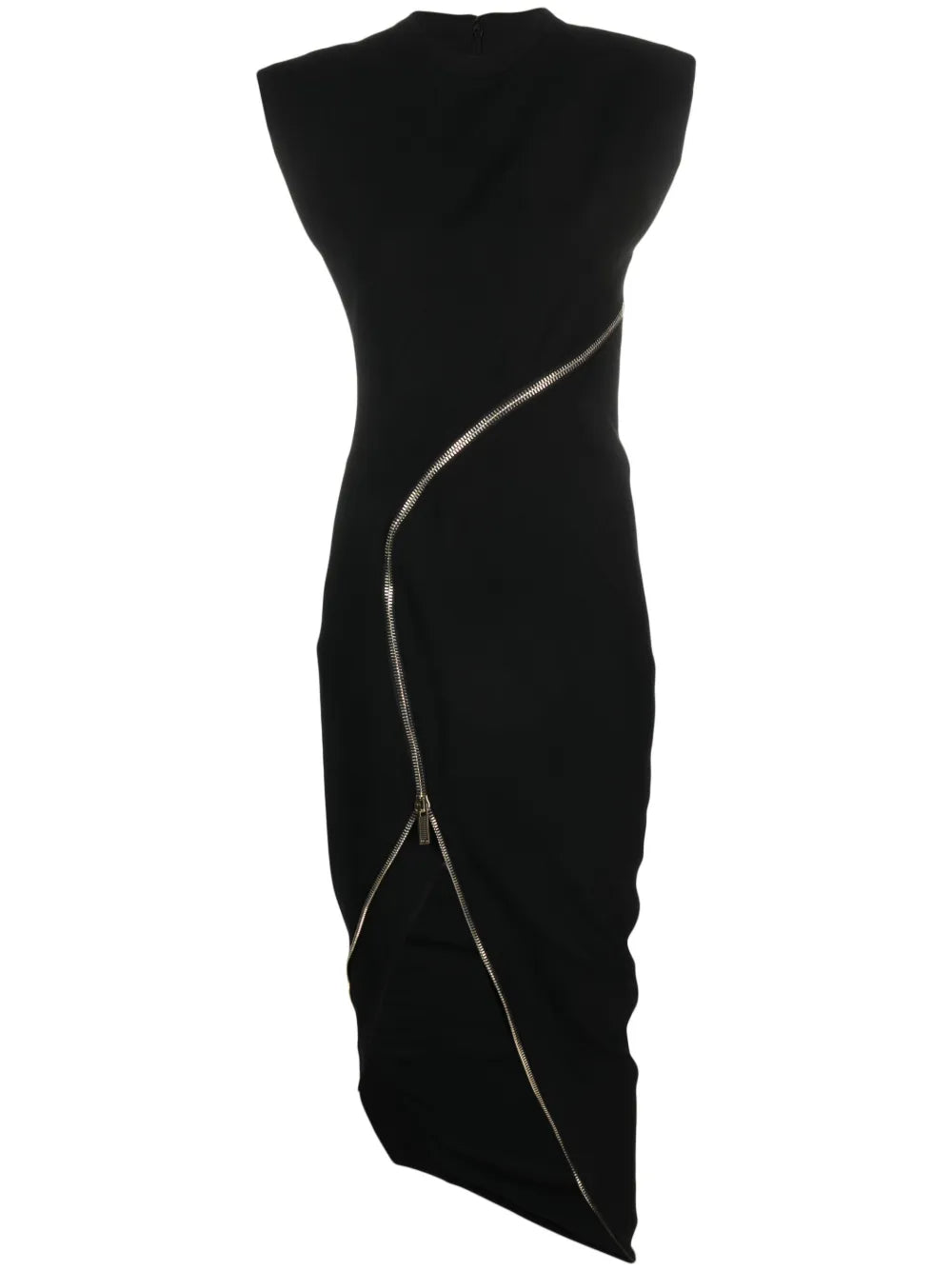 Genny Zip Up Asymmetric Midi Dress — Black — Size XS — Front View