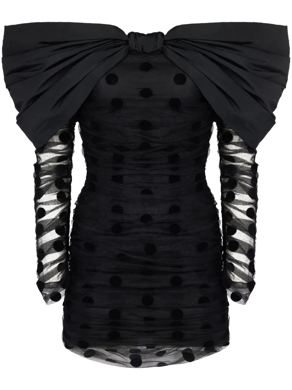 Nina Ricci Oversized Bow Neckline Tulle Dress — Black — Size S — Front View