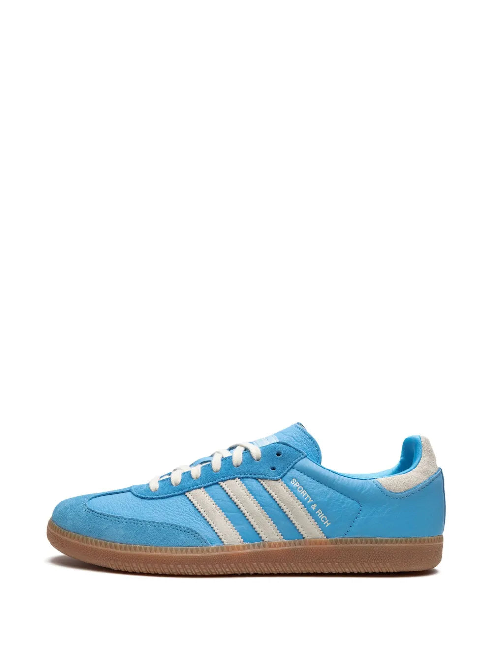 adidas X Sporty & Rich Samba Blue Rush Sneakers — Blue/Light Grey — Size US M 9 - US W 10.5 — Detail View