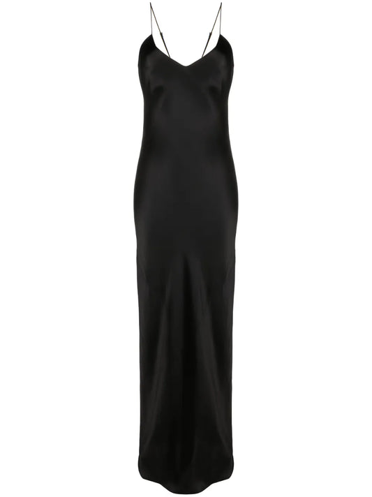 Nili Lotan Cami Silk Satin Gown — Black/ Tan — Size XS — Front View