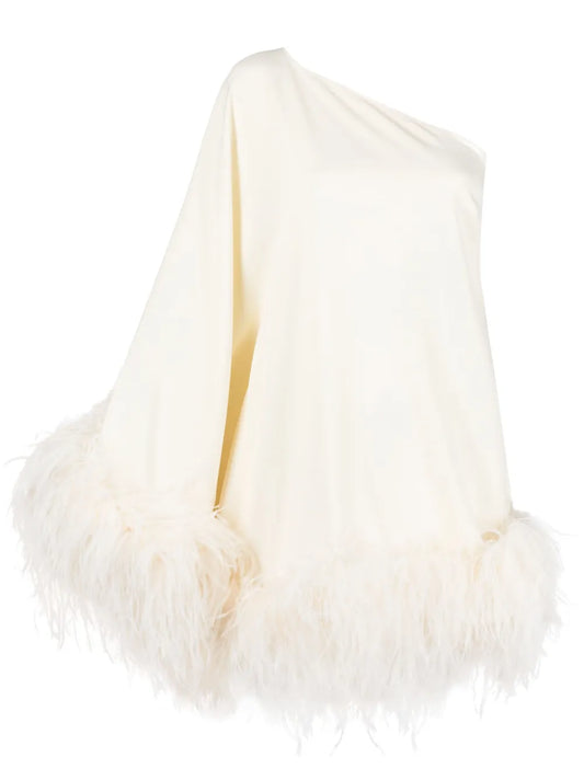 Taller Marmo Piccolo Ubud One Shoulder Mini Dress — White/ Cream — Size XS — Front View