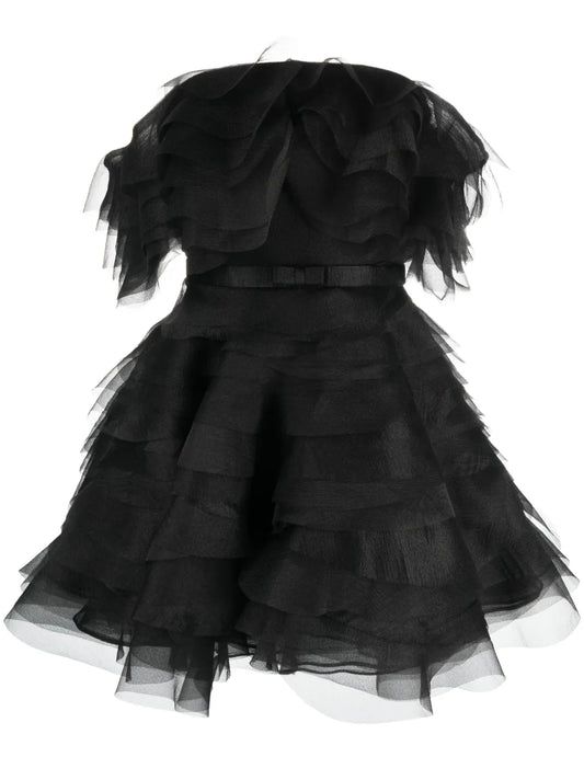 Ana Radu Off Shoulder Organza Minidress — Black — Size XS — Front View