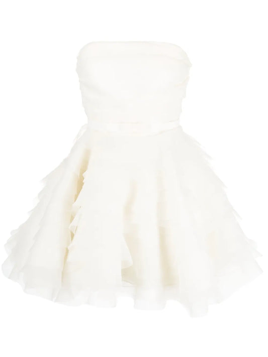 Ana Radu Strapless Organza Minidress — White/ Red — Size XS — Front View