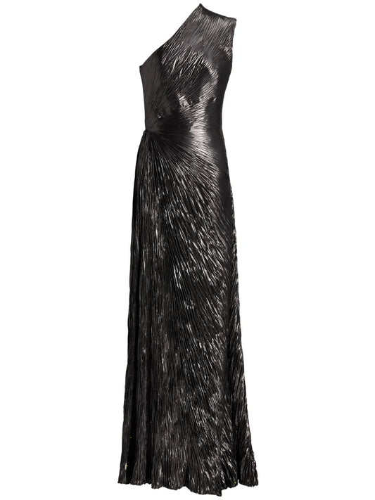 Ralph Lauren Collection Hadlea Foiled Finish Ruched Dress — Black — Size XS — Front View