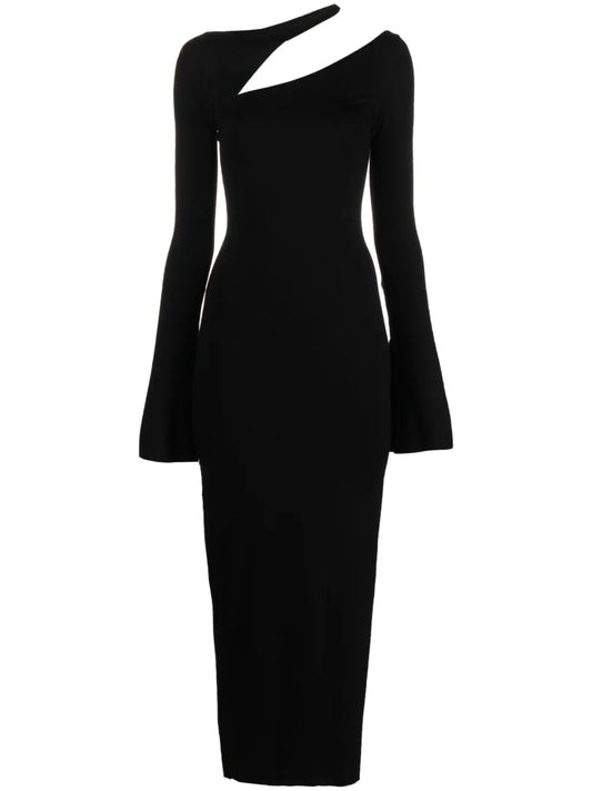 Manuri Sandy Cut Out Maxi Dress — Black/ Red — Size XS — Front View