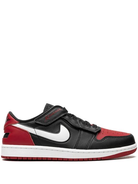Air Jordan 1 Low Flyease Bred Sneakers — Black/Red/White — Size US M 9.5 - US W 11 — Front View