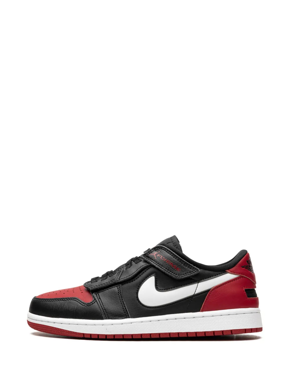 Air Jordan 1 Low Flyease Bred Sneakers — Black/Red/White — Size US M 9.5 - US W 11 — Detail View
