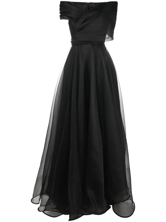 Ana Radu V Neck Ruched Maxi Dress — Black — Size XS — Front View