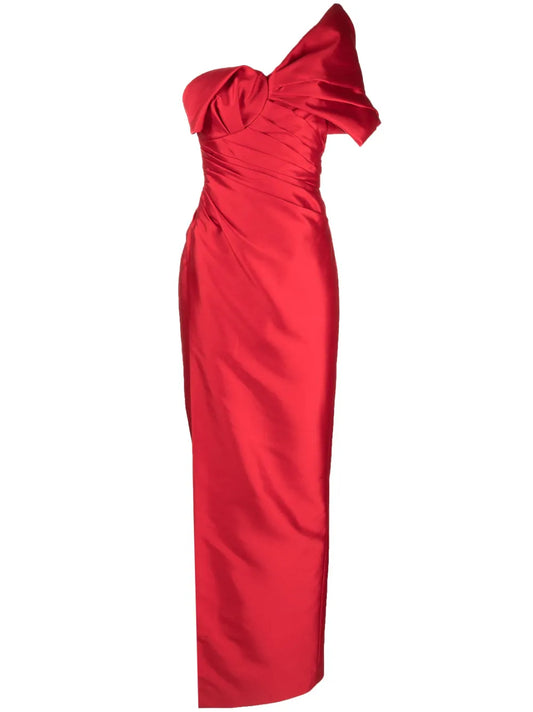 Rachel Gilbert Marlo One Shoulder Gown Dress — Red — Size XS — Front View