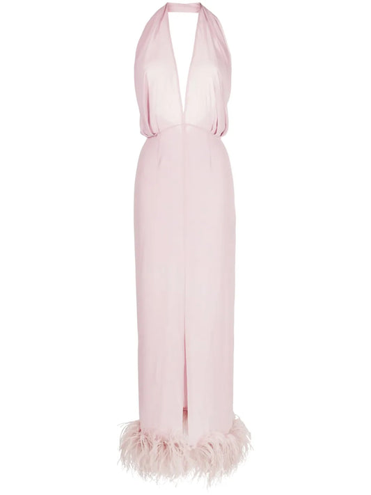 16Arlington Isolde Feather Trim Halterneck Dress — Same as shown — Size XS — Front View