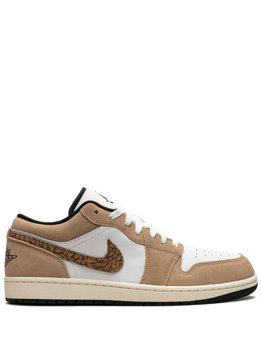 Air Jordan 1 Low Se Brown Elephant Sneakers — Light Beige/White — Size US M 9.5 - US W 11 — Front View