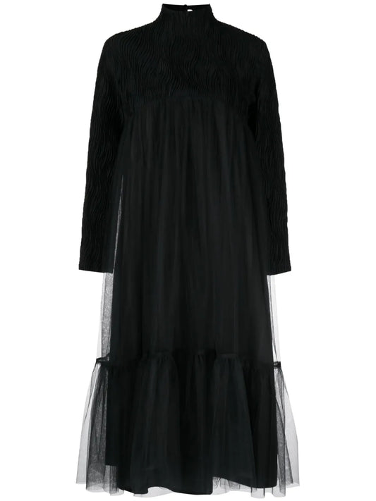Noir Kei Ninomiya High Neck Tulle Overlay Midi Dress — Black — Size XS — Front View