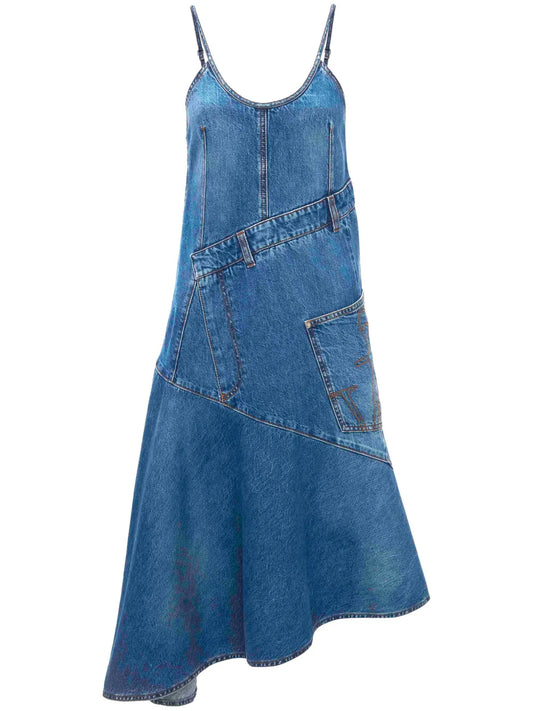Jw Anderson Asymmetric Cotton Denim Dress — Blue/ Navy — Size XS — Front View