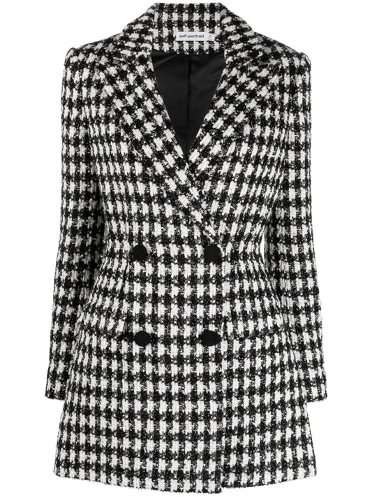 Self Portrait Houndstooth Blazer Dress — Black/ White — Size XS — Front View