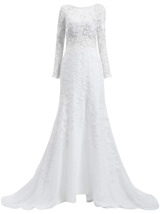 Tadashi Shoji Holden Embroidered Mermaid Gown — White/ Red/ Ivory — Size XS — Front View