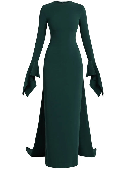 Solace London Blake Flared Cuffs Gown — Red/ Green — Size XS — Front View