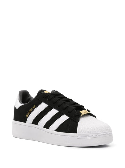 adidas Superstar Xlg Suede Leather Sneakers — Black/White/Gold-Tone — Size US M 9.5 - US W 11 — Side View