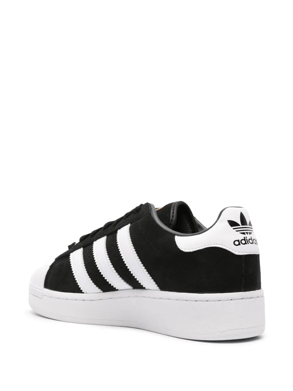 adidas Superstar Xlg Suede Leather Sneakers — Black/White/Gold-Tone — Size US M 9.5 - US W 11 — Back View