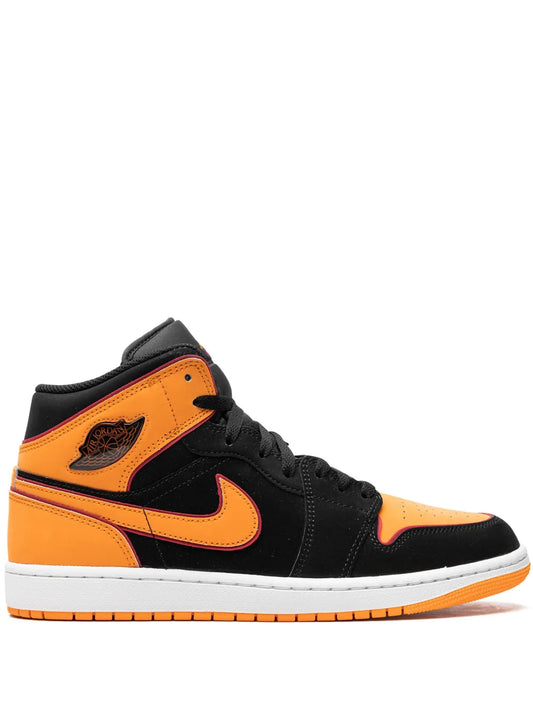 Air Jordan 1 Mid Black Orange Sneakers — Black/Orange — Size US M 9.5 - US W 11 — Front View