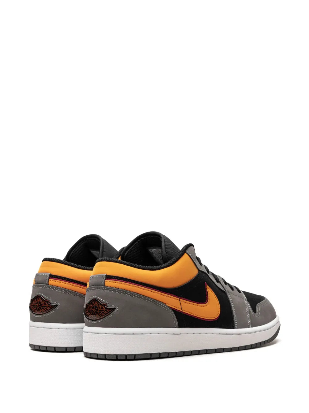 Air Jordan 1 Low Vivid Orange Sneakers — Black/Grey/Orange — Size US M 9.5 - US W 11 — Back View