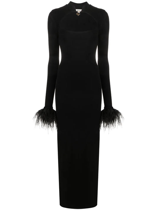 Manuri Cindy Square Neck Long Dress — Black/ Gold — Size XS — Front View
