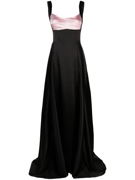 Atu Body Couture Colourblock Satin Gown — Black/ Pink — Size XS — Front View