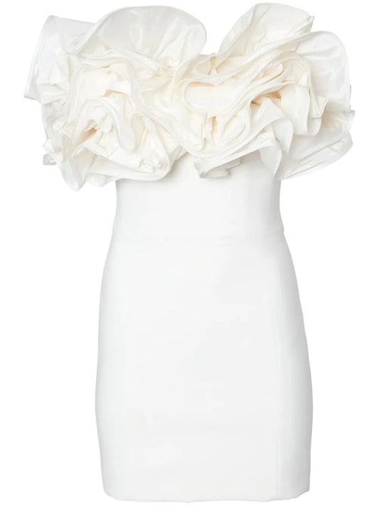 Carolina Herrera Ruffled Detail Strapless Minidress — White — Size XS — Front View