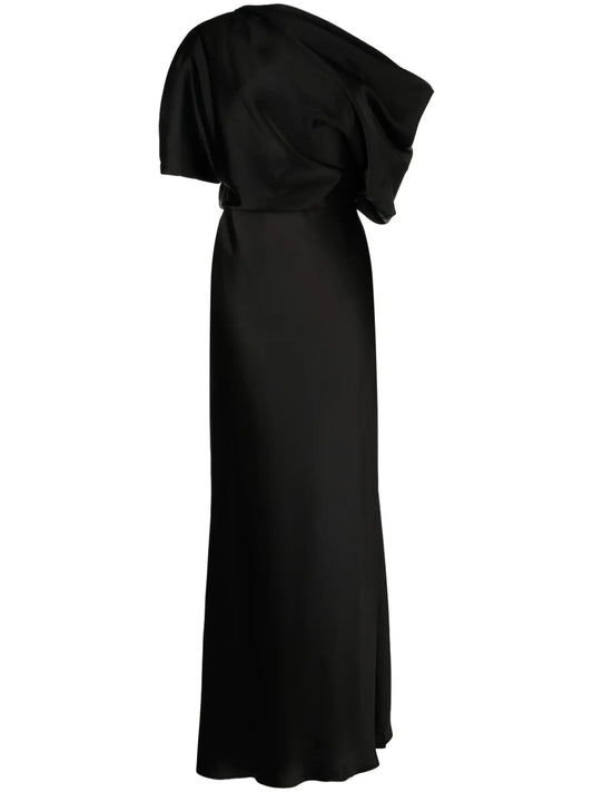 Amsale Off Shoulder Draped Detail Gown — Black — Size XXS — Front View