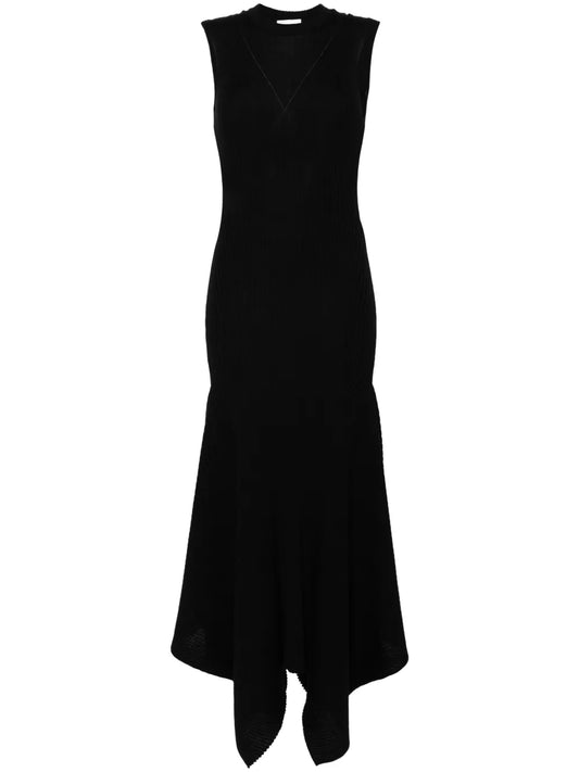 Ami Paris Godet Merino Wool Midi Dress — Black/ Red — Size XS — Front View