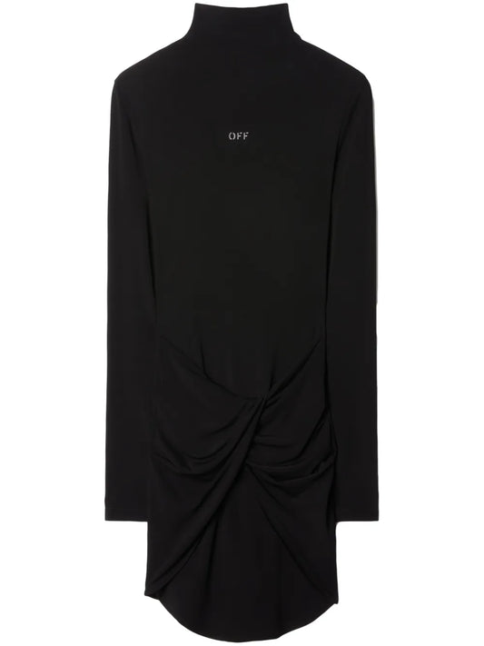 Off White Twist Detail Long Sleeve Minidress — Black/ White — Size S — Front View