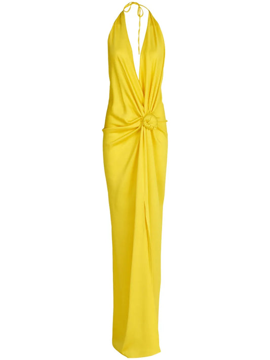 Silvia Tcherassi Torgiano Knot Detail Gown — Red/ Yellow — Size M — Front View