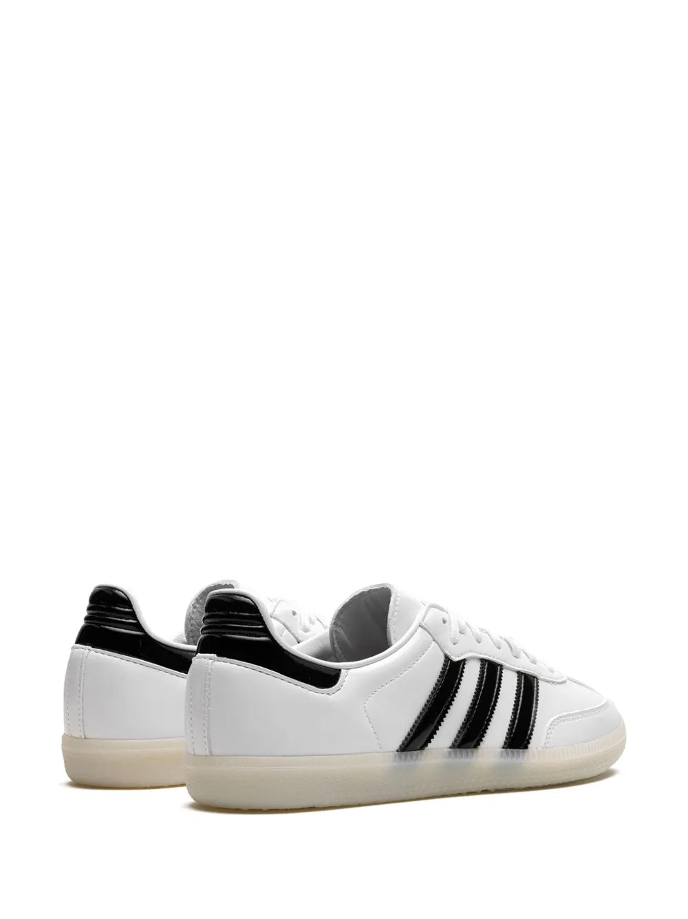 adidas X Jason Dill Samba Patent-Leather Sneakers — White/Black — Size US M 5 - US W 6.5 — Back View