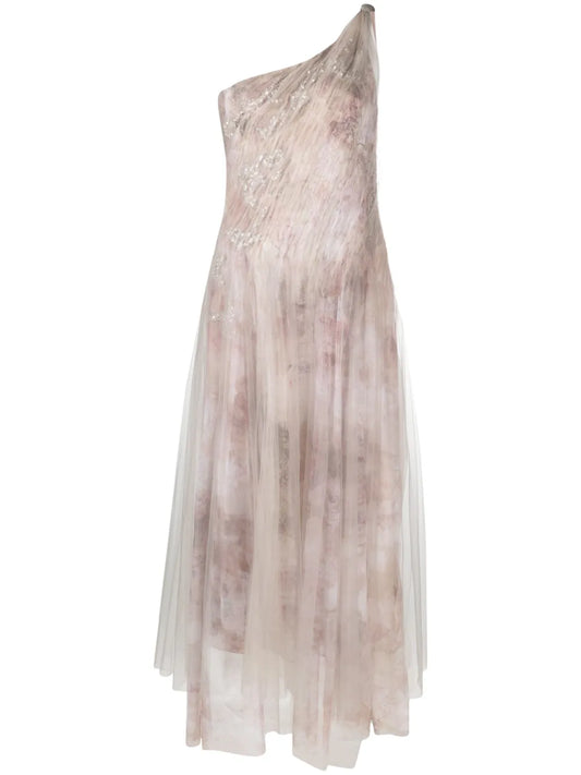 Ralph Lauren Collection Bristowe One Shoulder Asymmetric Dress — Red/ Purple — Size XS — Front View