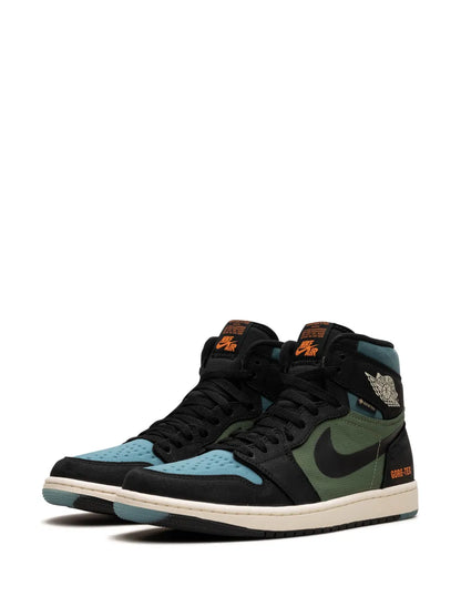 Air Jordan 1 High Element Gore-Tex Sky J Light Olive Sneakers — Black/Blue/Olive Green — Size US M 6.5 - US W 8 — Top View