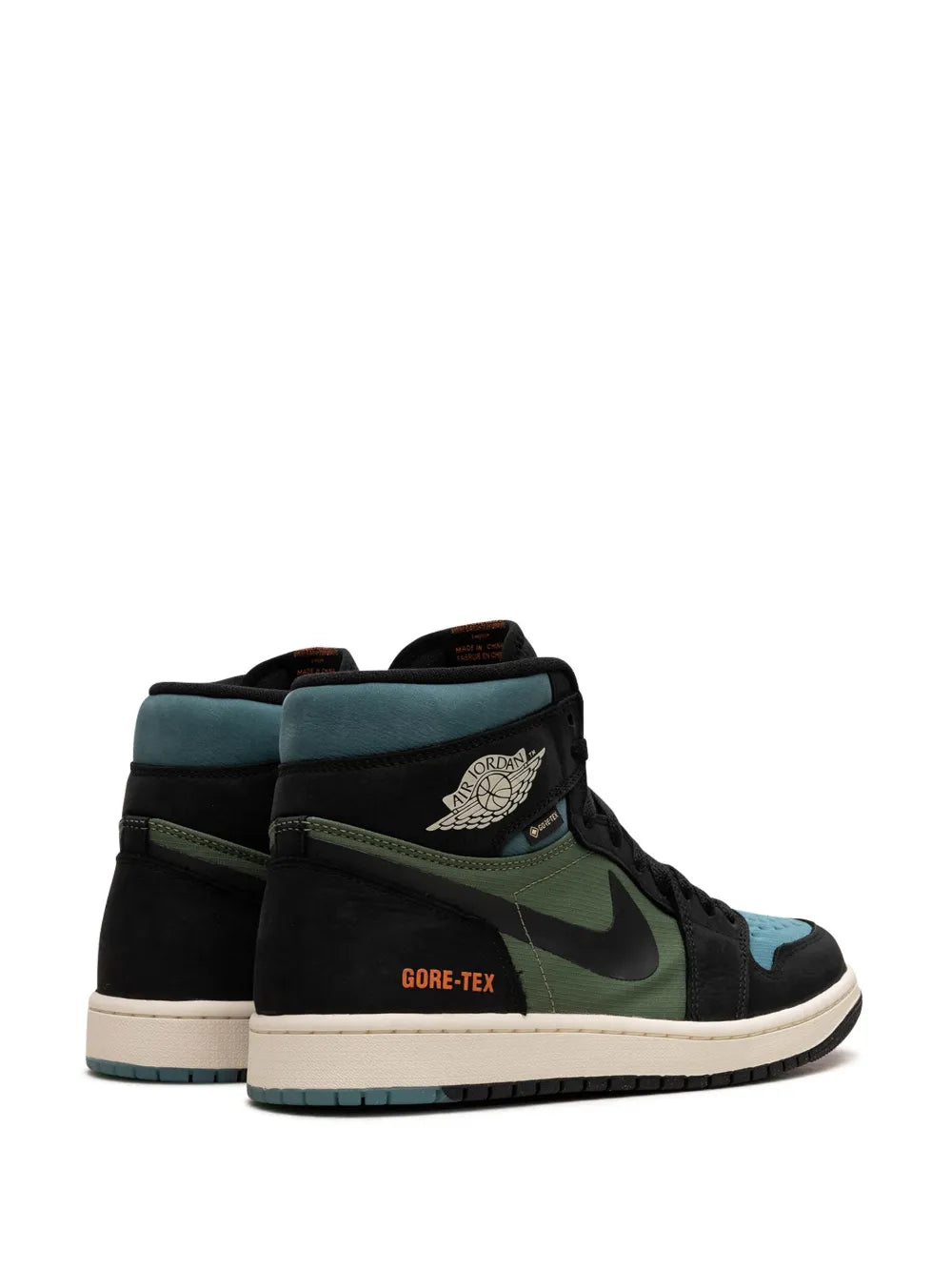 Air Jordan 1 High Element Gore-Tex Sky J Light Olive Sneakers — Black/Blue/Olive Green — Size US M 6.5 - US W 8 — Back View