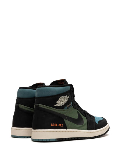 Air Jordan 1 High Element Gore-Tex Sky J Light Olive Sneakers — Black/Blue/Olive Green — Size US M 6.5 - US W 8 — Back View