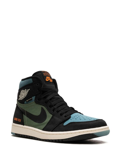 Air Jordan 1 High Element Gore-Tex Sky J Light Olive Sneakers — Black/Blue/Olive Green — Size US M 6.5 - US W 8 — Side View
