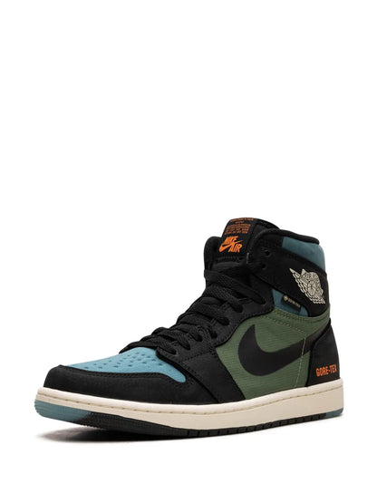 Air Jordan 1 High Element Gore-Tex Sky J Light Olive Sneakers — Black/Blue/Olive Green — Size US M 6.5 - US W 8 — Detail View