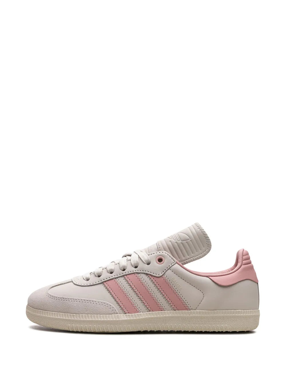 adidas X Pharrell Samba Humanrace Aluminum Sneakers — Light Beige/Pink — Size US M 6 - US W 7.5 — Detail View