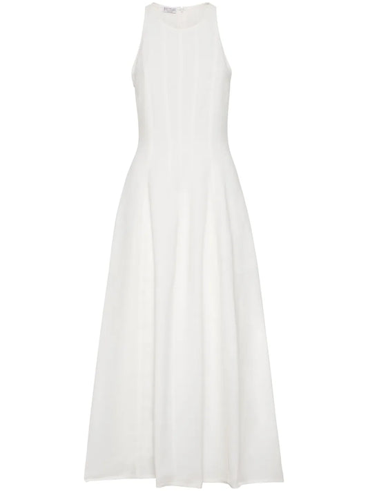 Brunello Cucinelli Pleated Sleeveless Maxi Dress — White — Size XS — Front View