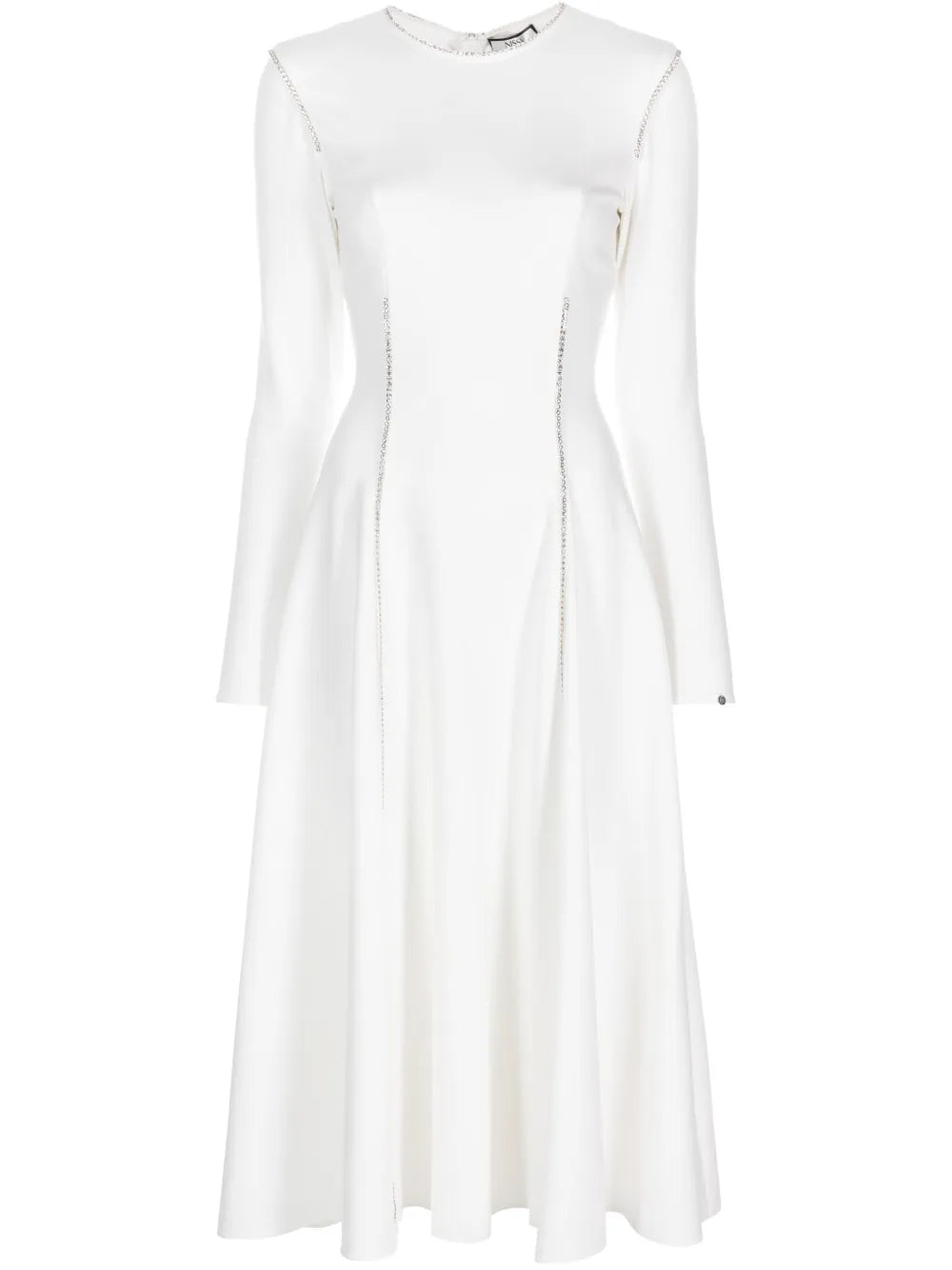 Nissa Crystal Embellished Long Sleeve Dress — White/ Red — Size S — Front View