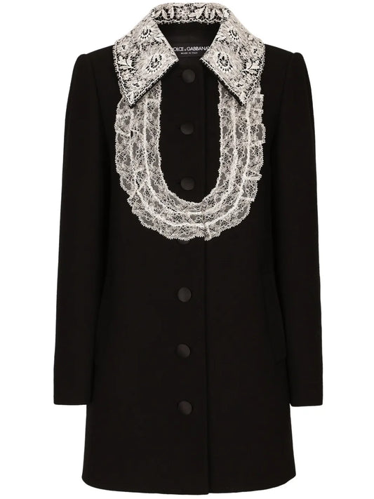 Dolce Gabbana Bib Collar Virgin Wool Blend Minidress — Black/ White — Size XS — Front View