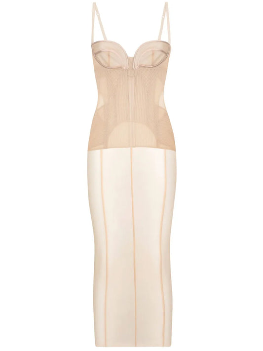 Dolce Gabbana Sheer Tulle Bustier Dress — Beige — Size XS — Front View